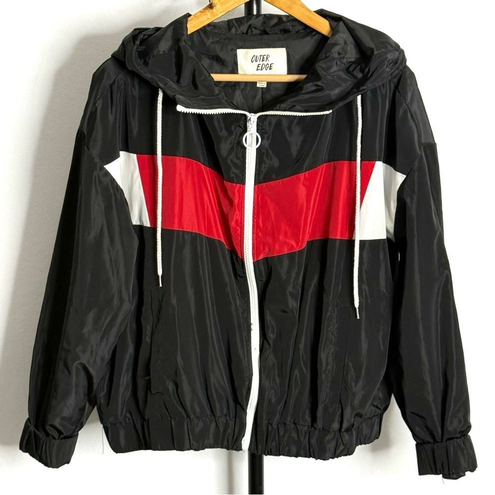 Outer Edge Women's Teens Black and Red Windbreaker Jacket XL